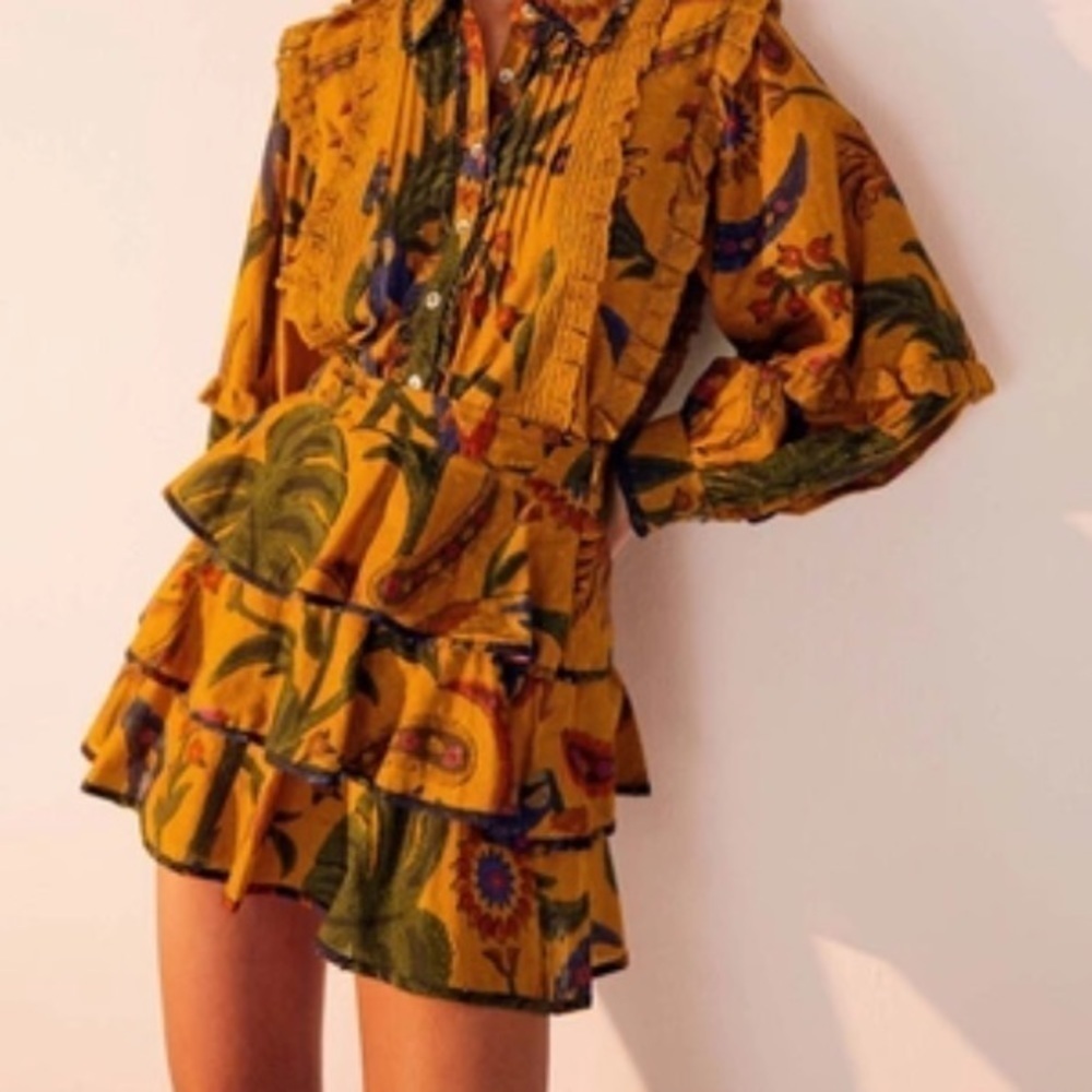 Farm Rio yellow floral tropical tapestry mini skirt XL NWT